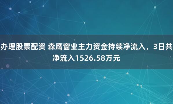 办理股票配资 森鹰窗业主力资金持续净流入，3日共净流入1526.58万元